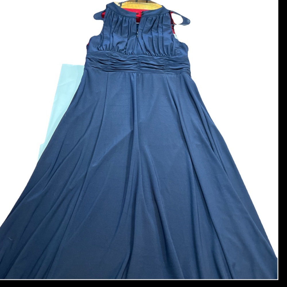 Nightway NAVY BLUE maxi DRESS,  ruched HALTER Long GOWN Stretchy Women’s Size 12